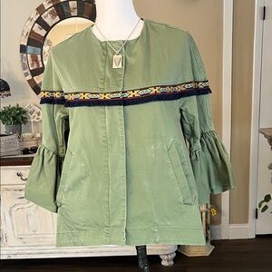 Zara Green Utility Jacket with Embroidered Trim